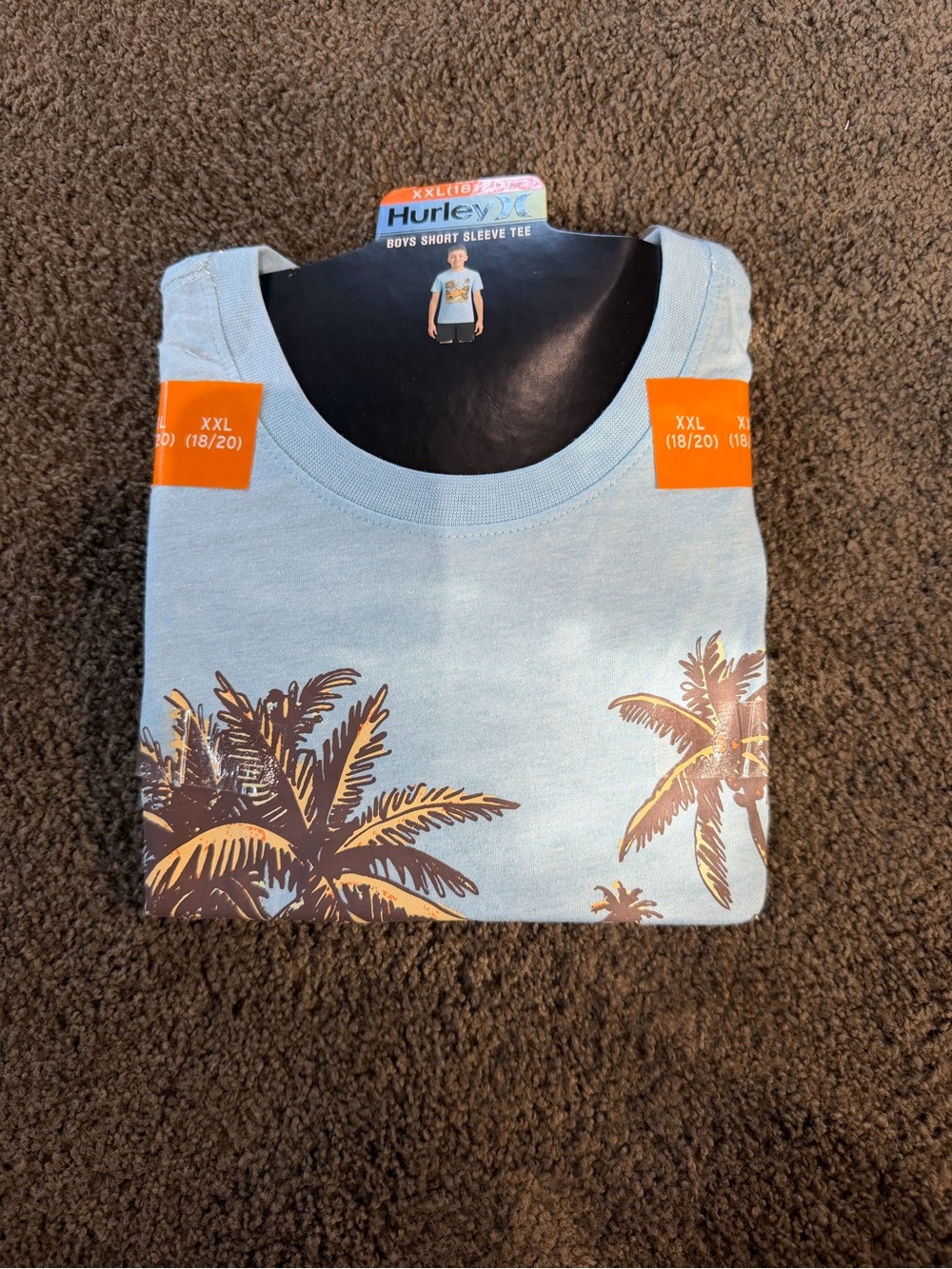 Hurley Light Blue Palm Tree Graphic Short Sleeve Tee Sz 18/20